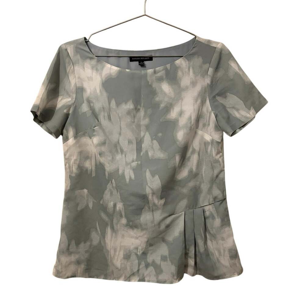 Banana Republic Pale Blue & White Watercolor Print Short Sleeve Blouse S